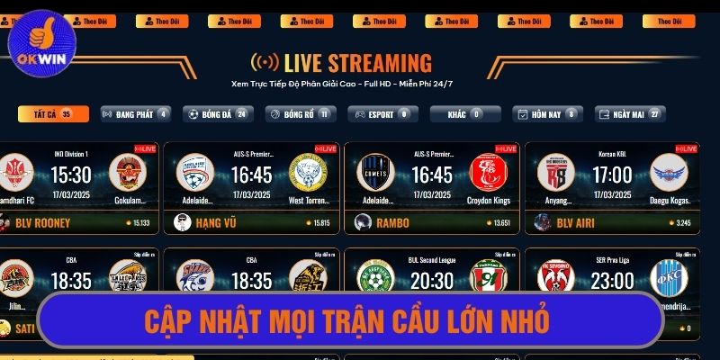 Cập nhật phát sóng mọi trận cầu lớn nhỏ thế giới và khu vực 